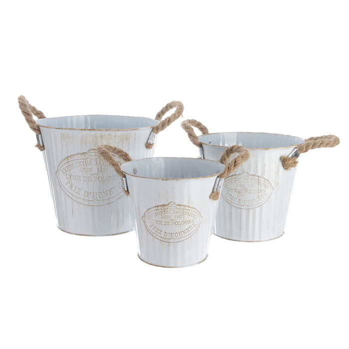 Set de pots de fleurs Decoris Blanc Métal Corde Avec des poignées (3 Pièces) Set de pots de fleurs Decoris Blanc Métal Corde Avec des poignées (3 Pièces)