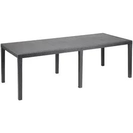 Queen Table de jardin rectangulaire effet rotin en résine, 220 x 90 cm, couleur anthracite, pour 8 personnes, style exotique