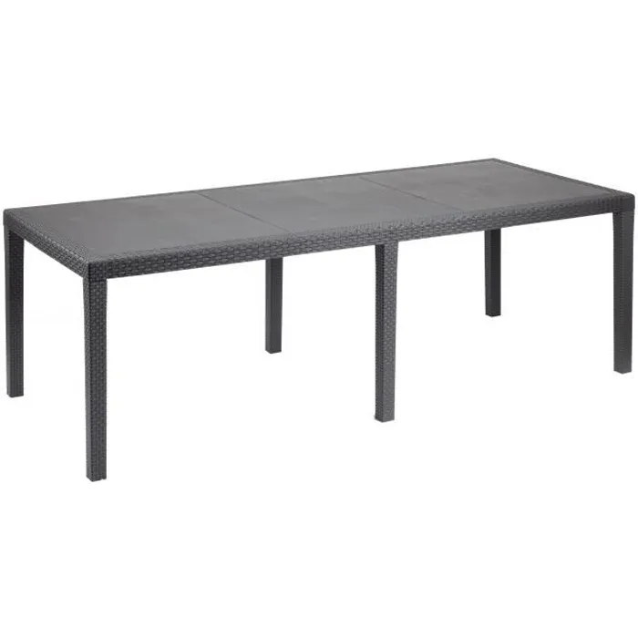 Queen Table de jardin rectangulaire effet rotin en résine, 220 x 90 cm, couleur anthracite, pour 8 personnes, style exotique