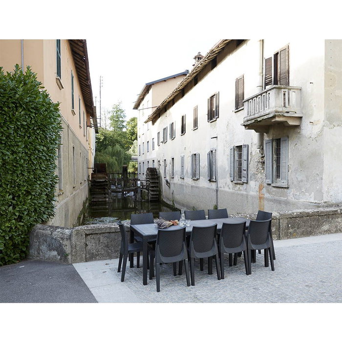 BigBuy Home Table de jardin QUEEN effet rotin - Anthracite - 220 x 90 x 72 cm