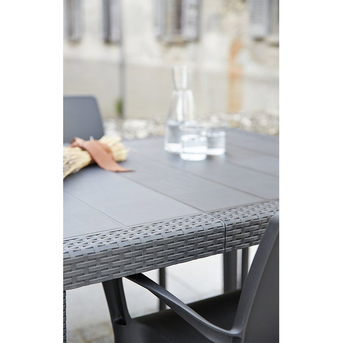 BigBuy Home Table de jardin QUEEN effet rotin - Anthracite - 220 x 90 x 72 cm