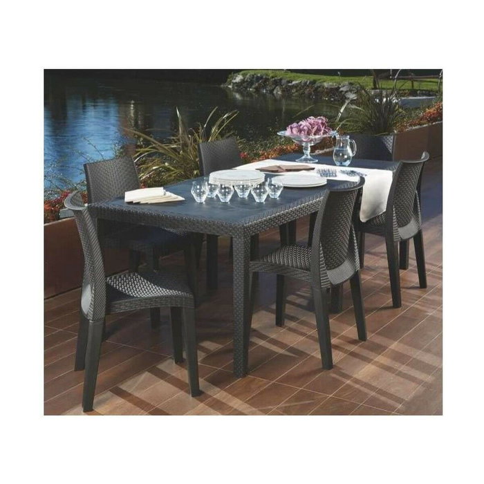 BigBuy Home Table de jardin QUEEN effet rotin - Anthracite - 220 x 90 x 72 cm