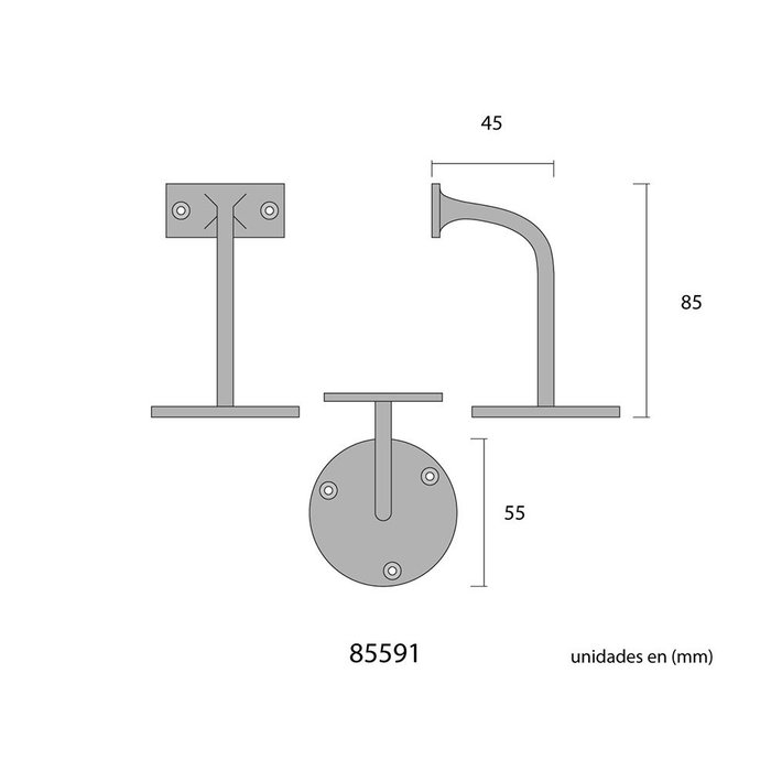 Support rampe EDM 85591 Argenté Acier nickel 3 vis Support rampe EDM 85591 Argenté Acier nickel 3 vis