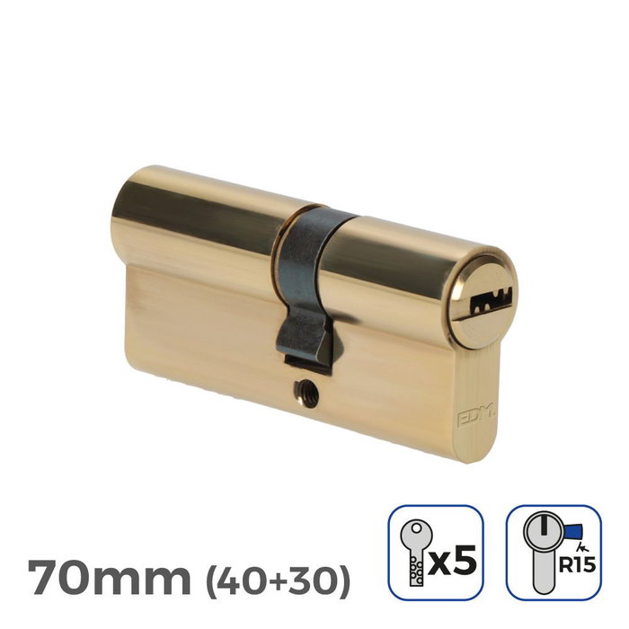 Edm Cilindre en laiton 70 mm (40+30 mm) came longue r15 avec 5 clés de sécurité Edm Cilindre en laiton 70 mm (40+30 mm) came longue r15 avec 5 clés de sécurité