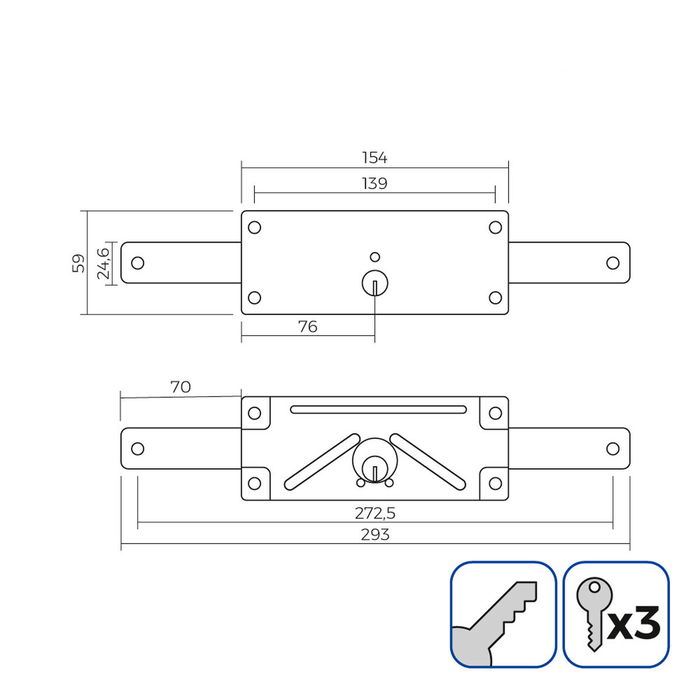 Serrure à mortaiser EDM 85260 Acier 154 x 59 mm Volet Encastrer