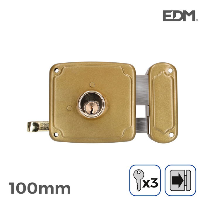 Serrure en applique EDM 85262 Doré Acier 100 x 94 mm Recouvrir