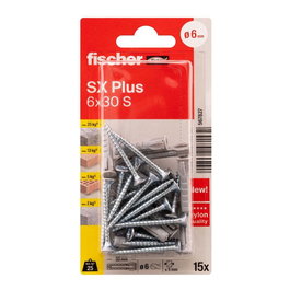 Fischer SX Plus SK NV Cheville + Vis Ø6 x 30 mm / Ø4,5 x 40 mm, Lot de 15