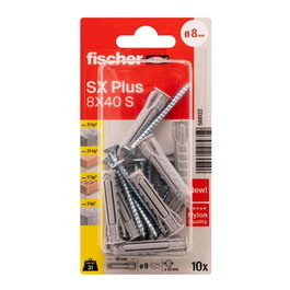 Fischer Tacos SX Plus SK NV Ø8 x 40 mm + Vis Ø5 x 55 mm PZ2, Blister de 10 Unités