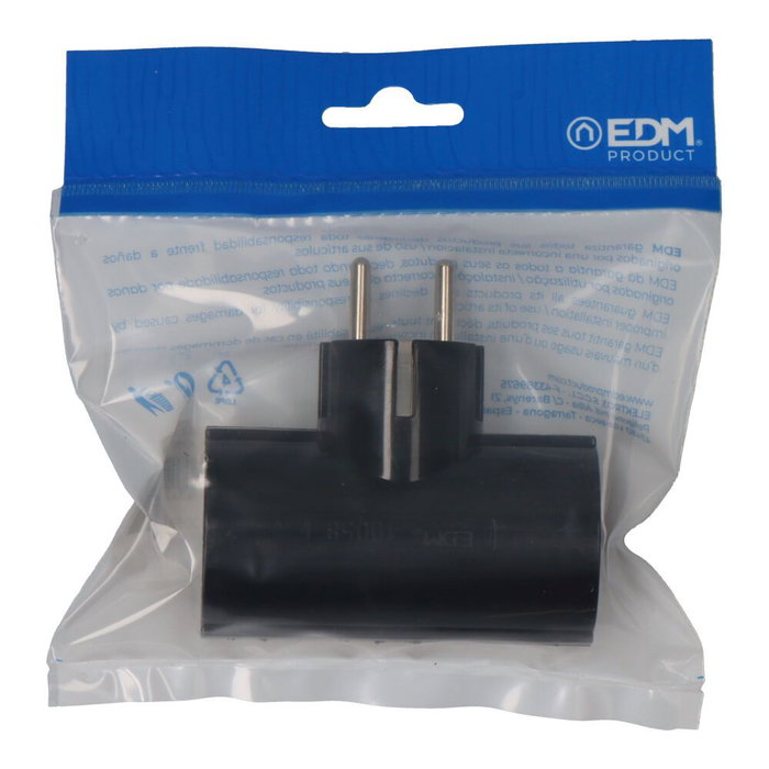 Edm Fiche mâle double Schuko en bakélite noire 16A 250V