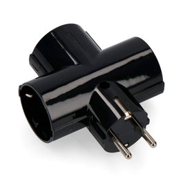 Edm Fiche triple Schuko en bakélite noire 16A 250V