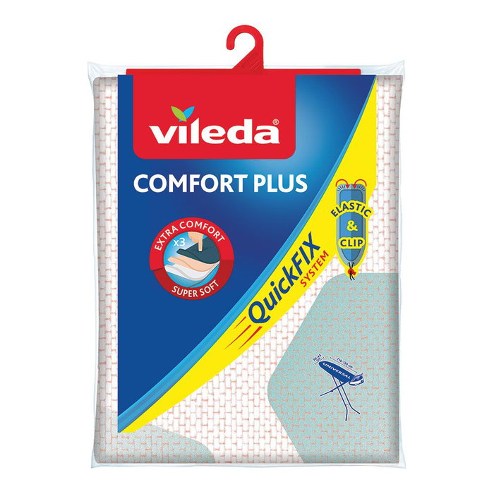 Vileda Confort plus Housse pour table à repasser 110x30 cm à 130x45 cm, coton/muletón/mousse, rose