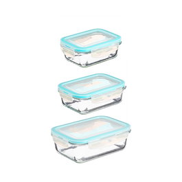 5Five Lot de 3 Boîtes de Conservation en Verre avec Couvercle - 330 ml, 800 ml & 1730 ml - Transparent et Bleu