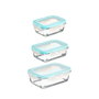 5Five Lot de 3 Boîtes de Conservation en Verre avec Couvercle - 330 ml, 800 ml & 1730 ml - Transparent et Bleu