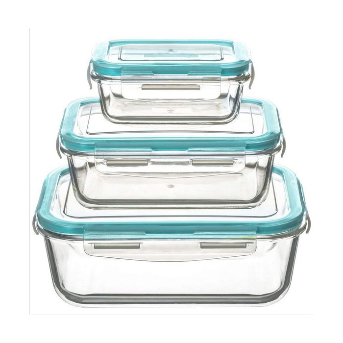 Ensemble de 3 Boîtes à Lunch 5five Simply Smart Bleu Transparent Verre 300 ml 690 ml 1000 L 800 g