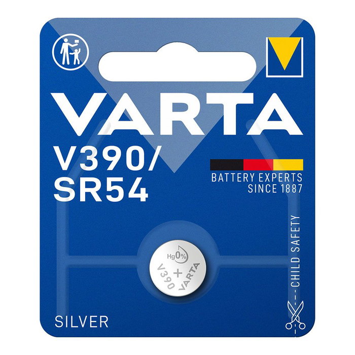 Varta V390 SR54 Pile bouton oxyde d'argent 1,55 V 80 mAh Ø11,6 x 3,05 mm Blister 1 unité Varta V390 SR54 Pile bouton oxyde d'argent 1,55 V 80 mAh Ø11,6 x 3,05 mm Blister 1 unité