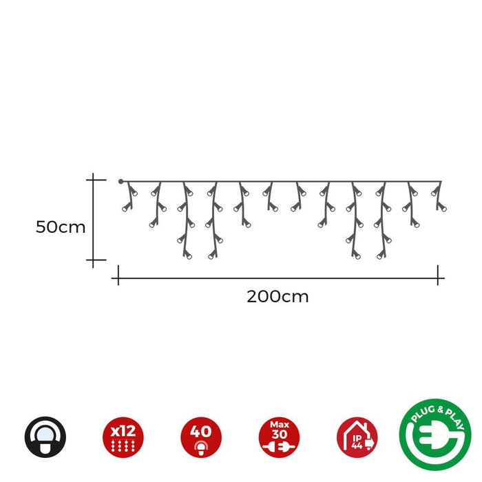 Barrière lumineuse LED EDM 71482 Icicle Easy-Connect 100 W 0,72 W 200 x 50 cm Barrière lumineuse LED EDM 71482 Icicle Easy-Connect 100 W 0,72 W 200 x 50 cm