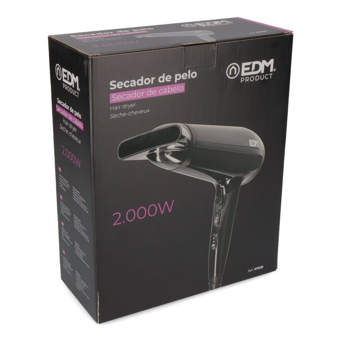 Edm Secateur de cheveux 2000W Noir - Professionnel avec 3 températures et buse de précision Edm Secateur de cheveux 2000W Noir - Professionnel avec 3 températures et buse de précision