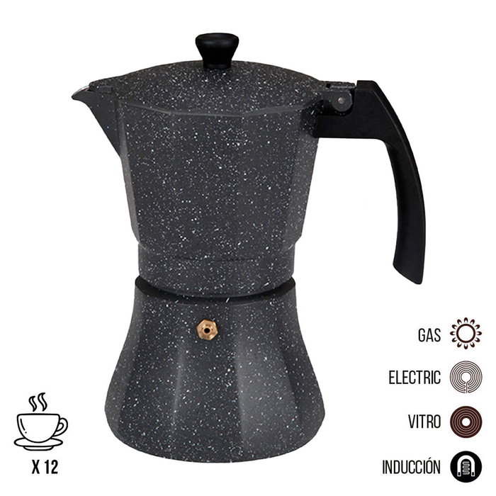 Cafetière Italienne EDM Noir Aluminium 12 Tasses Induction Cafetière Italienne EDM Noir Aluminium 12 Tasses Induction