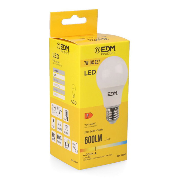 Edm Ampoule LED Standard E27 7W 600lm 4000K Blanc Neutre Ø6 x 10,8cm - Classe F