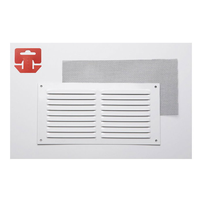 Fepre Grille de ventilation avec moustiquera blanc lacqué 200x100mm Fepre Grille de ventilation avec moustiquera blanc lacqué 200x100mm