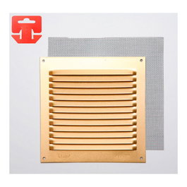 Fepre Rejilla de ventilación carrée en aluminium avec moustiquaire et finition dorée 150 x 150 x 8 mm