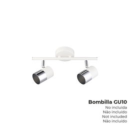 Edm Projecteur Halogène 2 Éléments Moon GU10 Métal Chrome+Blanc Os 30x7,6x15,2 cm 220-240V