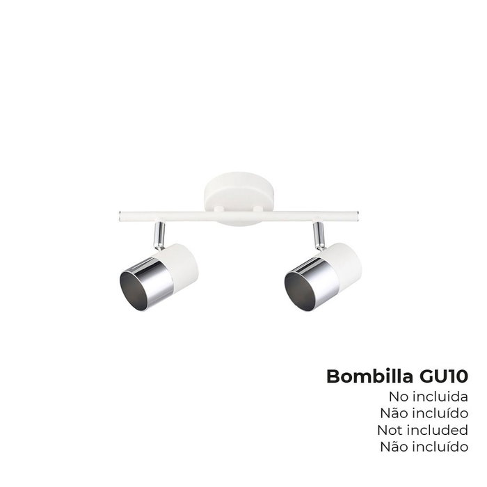 Edm Projecteur Halogène 2 Éléments Moon GU10 Métal Chrome+Blanc Os 30x7,6x15,2 cm 220-240V Edm Projecteur Halogène 2 Éléments Moon GU10 Métal Chrome+Blanc Os 30x7,6x15,2 cm 220-240V