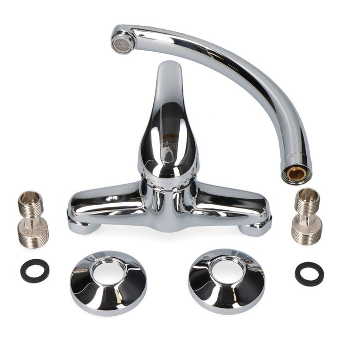 Edm Robinet de cuisine monocommande Saona, bec haut encastré, chromé, corps en laiton, débit 24-26 L/min Edm Robinet de cuisine monocommande Saona, bec haut encastré, chromé, corps en laiton, débit 24-26 L/min