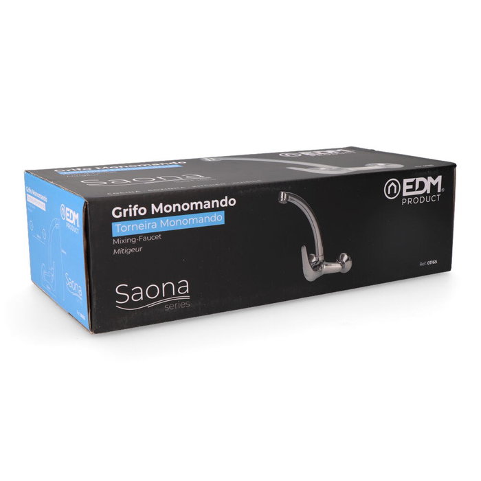 Edm Robinet de cuisine monocommande Saona, bec haut encastré, chromé, corps en laiton, débit 24-26 L/min Edm Robinet de cuisine monocommande Saona, bec haut encastré, chromé, corps en laiton, débit 24-26 L/min