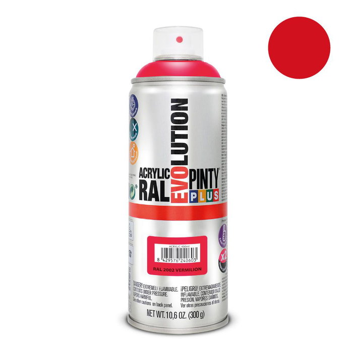 Peinture en spray Pintyplus Evolution RAL 2002 400 ml Vermilion Peinture en spray Pintyplus Evolution RAL 2002 400 ml Vermilion