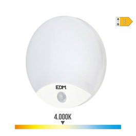 Edm Aplique LED rond avec détecteur de mouvement 13W 1850lm 4000K IP44 ø25 x 4,9cm Blanc