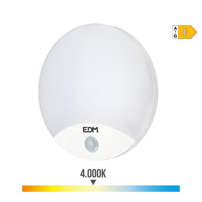 Edm Aplique LED rond avec détecteur de mouvement 13W 1850lm 4000K IP44 ø25 x 4,9cm Blanc Edm Aplique LED rond avec détecteur de mouvement 13W 1850lm 4000K IP44 ø25 x 4,9cm Blanc