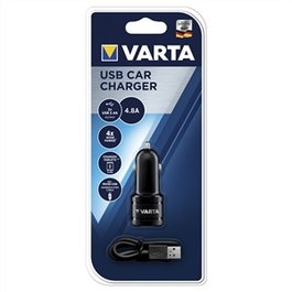 Varta 57931101401 Chargeur de Voiture 2 Ports USB 12V avec Câble USB, Solution de Chargement