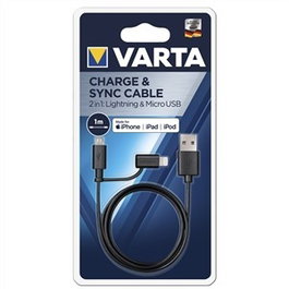 Varta 57943101401 Cable chargeur et synchronisation 2 en 1 USB Lightning et Micro USB 1 mètre