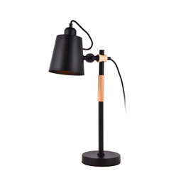 Edm Lampe de bureau vintage Flexo bois/métal noir E27 60W Ø15 x 54 cm