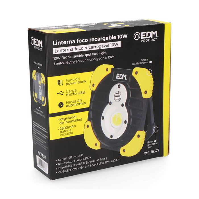 Projecteur LED EDM 36377 XL 6500 K Lumière Rechargeable