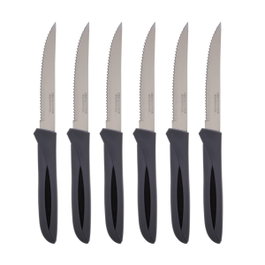 Basic & Co Ensemble de 6 couteaux pour la viande en inox 21 cm, couleurs assorties