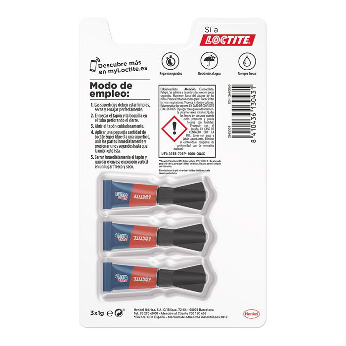 Loctite Super Glue Mini Trio 3 x 1 g - Adhésif Instantané Transparent Résistant à l'Eau et au Lave-Vaisselle pour Porcelaine, Bois, Plastique, Métal Loctite Super Glue Mini Trio 3 x 1 g - Adhésif Instantané Transparent Résistant à l'Eau et au Lave-Vaisselle pour Porcelaine, Bois, Plastique, Métal