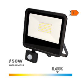 Edm Projecteur LED Noir 50 W avec Capteur de Présence 6400 K