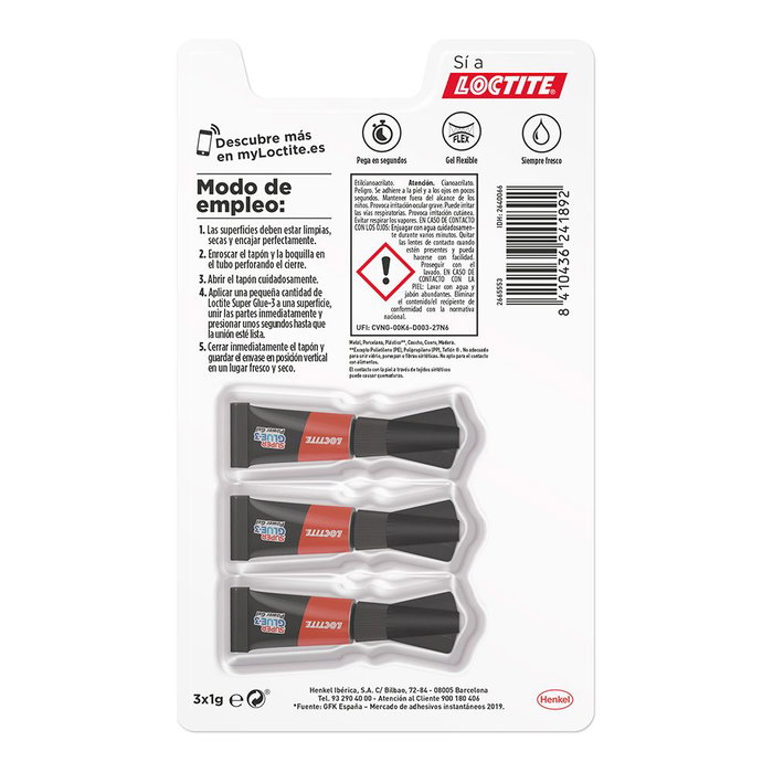 Loctite Super Glue 3 Power Gel Trio 3 x 1 g Colle Instantanée Flexible Multimatériaux