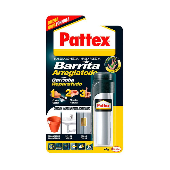 Pattex 2668471 Barrita Arreglatodo Masilla Adhésive Bi-Componente 48g Blanc Pâte à Modeler Pattex 2668471 Barrita Arreglatodo Masilla Adhésive Bi-Componente 48g Blanc Pâte à Modeler