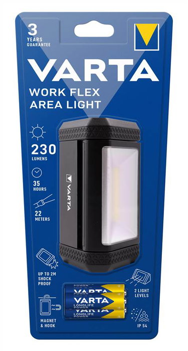 Varta 17648101421 - Lampe de travail LED flexible avec aimant et crochet, étanche, 3 piles AA, éclairage d'atelier
