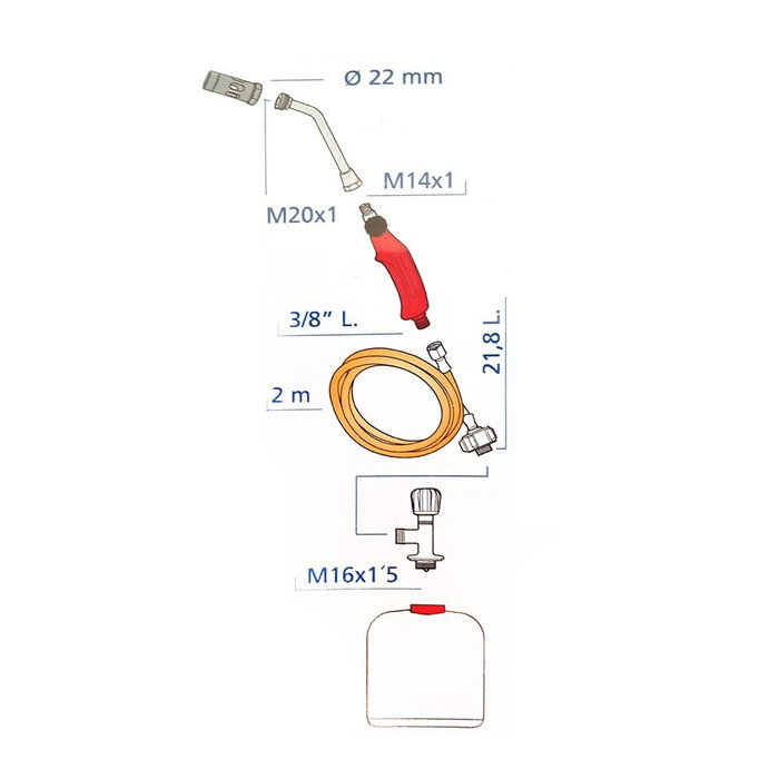 Super Ego Kit soplete rojo Ø22 mm lanza 100mm avec régulateur de flamme manguère haute pression 2m W21,8 R3/8 Super Ego Kit soplete rojo Ø22 mm lanza 100mm avec régulateur de flamme manguère haute pression 2m W21,8 R3/8