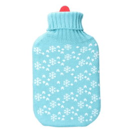 Edm Bouillotte 2 L Bleu et Blanc Flocons de neige avec housse en laine