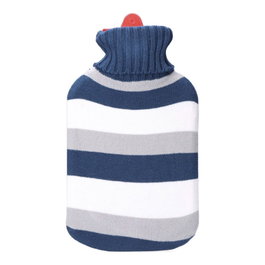 Edm Bouillotte 2 L Rayures Bleues avec Housse en Laine 20 x 1,5 x 34,5 cm