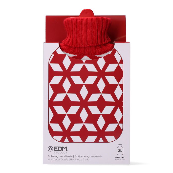 Edm Bouillotte 2L Modèle Simetrías Rouge - Couverture en Laine 20 x 34,5 cm