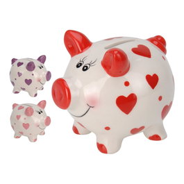 Tirelire petit cochon avec cœurs, modèles et couleurs assortis