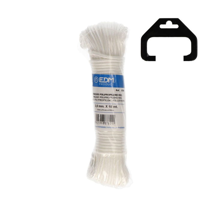 Edm Cordon tressé en polypropylène pour rails, 3 mm x 18 m, blanc Edm Cordon tressé en polypropylène pour rails, 3 mm x 18 m, blanc