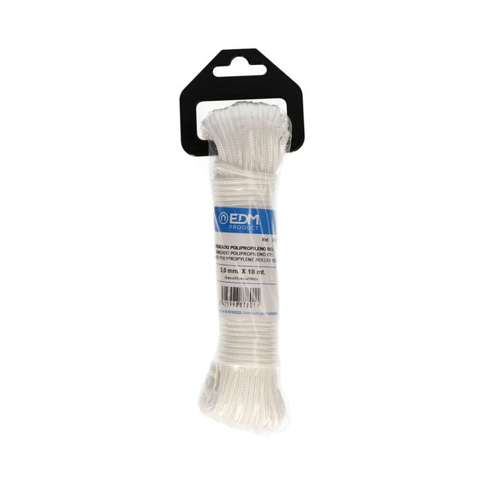 Edm Cordon tressé en polypropylène pour rails, 3 mm x 18 m, blanc Edm Cordon tressé en polypropylène pour rails, 3 mm x 18 m, blanc