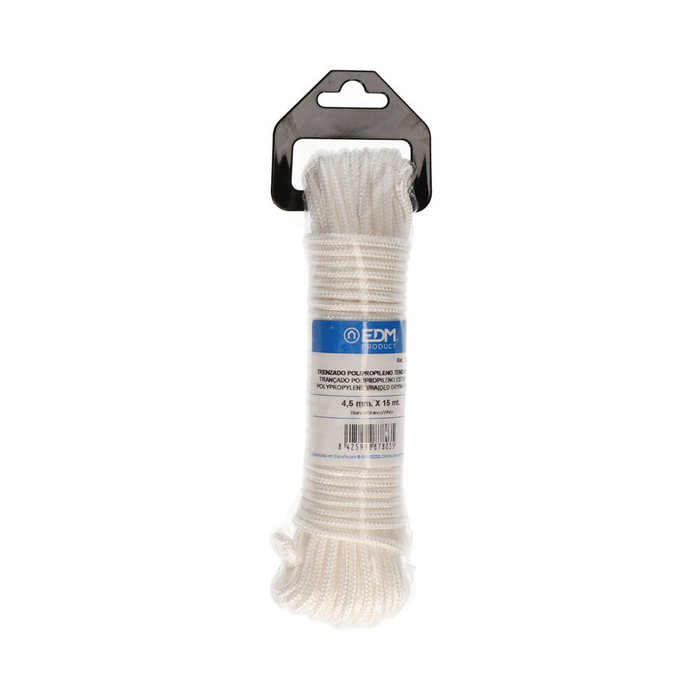 Edm Cordon tressé en polypropylène blanc, 4,5 mm x 15 m